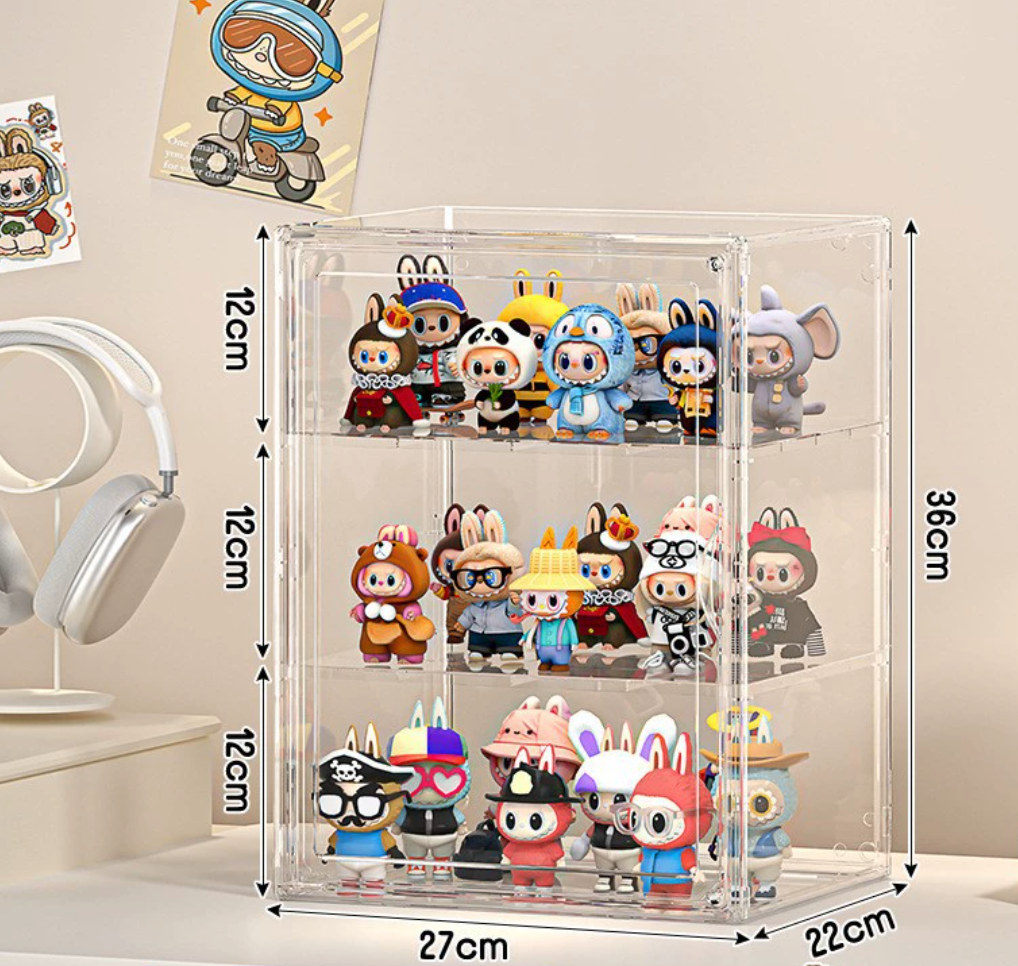 labubu doll storage display box pull cloth doll protection dust cover acrylic display cabinet