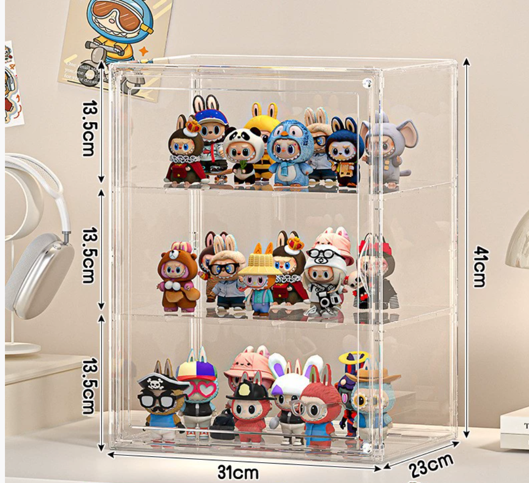 labubu doll storage display box pull cloth doll protection dust cover acrylic display cabinet