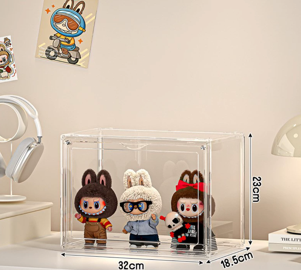 labubu doll storage display box pull cloth doll protection dust cover acrylic display cabinet