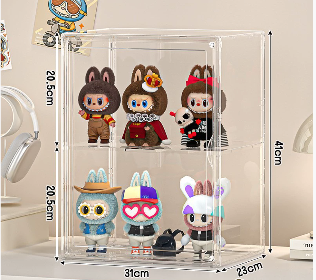labubu doll storage display box pull cloth doll protection dust cover acrylic display cabinet