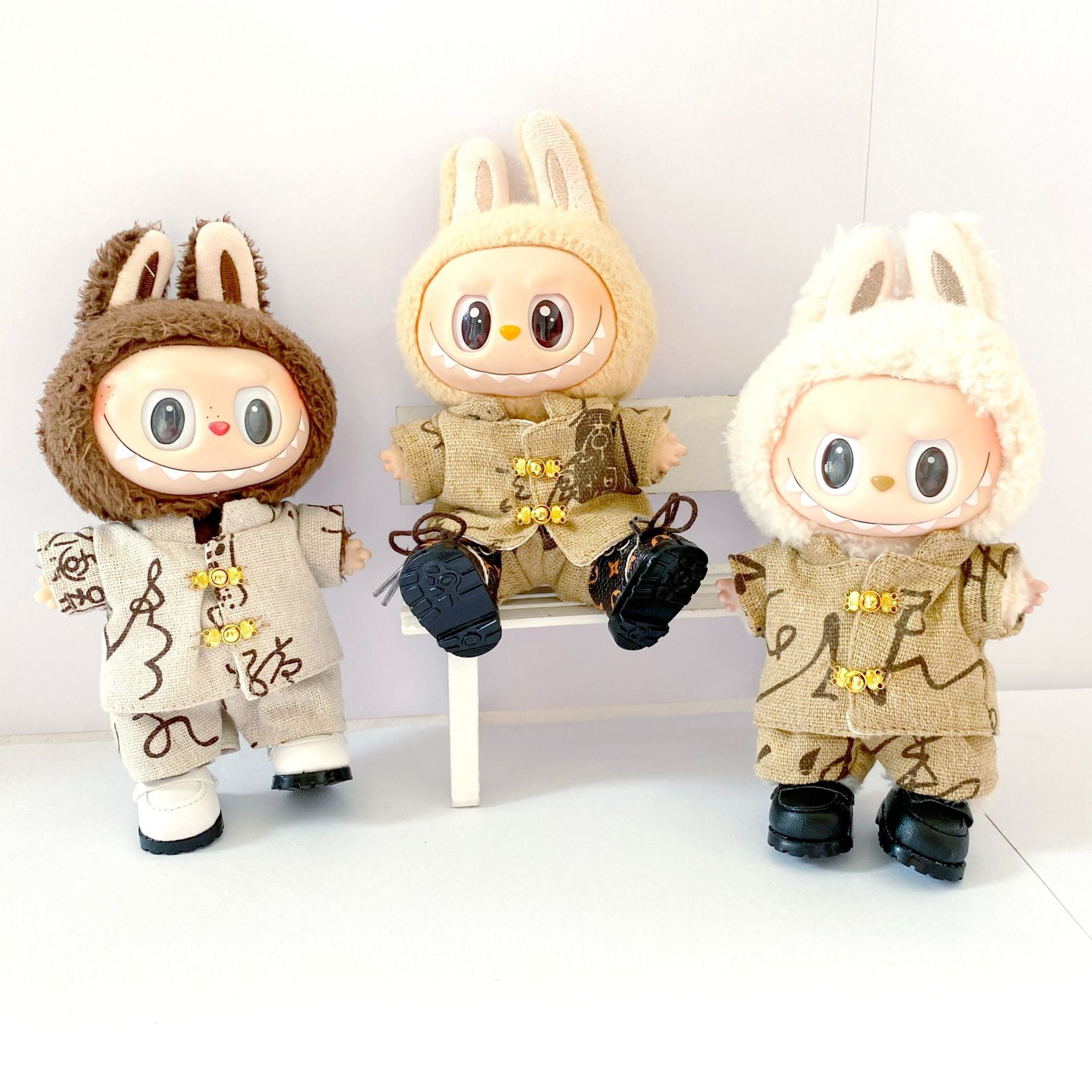 17cm Pop Mart first and second generation labubu pendant labubu clothes Chinese style Tang suit set baby clothes
