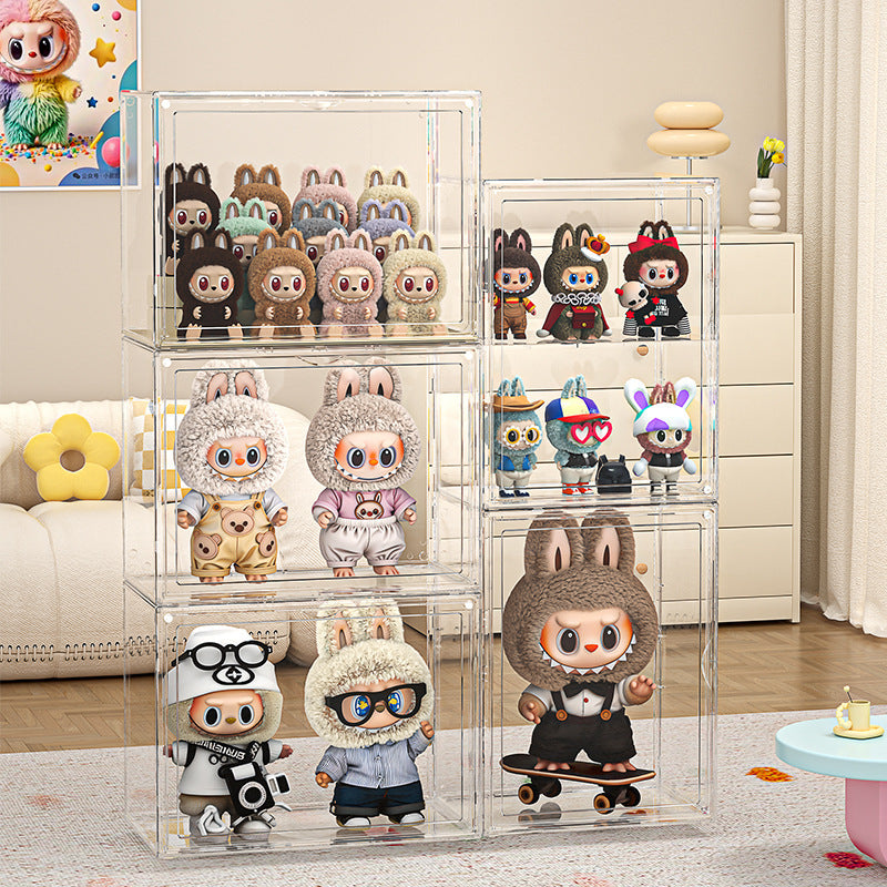 labubu doll storage display box pull cloth doll protection dust cover acrylic display cabinet